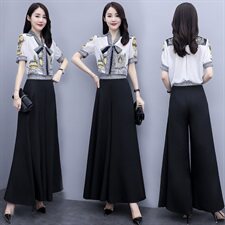 时尚新款两件套装女2021夏季数码印花套装阔腿裤，女装套装/套裙，橙子家