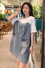 牛仔裙女2021夏装新款韩版夏装带帽卫衣连衣裙宽松显瘦小个子，女装连衣裙，瑶迪依秀