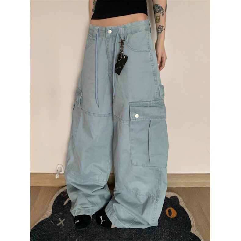 美式覆古大口袋垂感工装裤男女宽松百搭休闲阔腿拖地裤MK1317P60,男装工装外套,星座1013-5