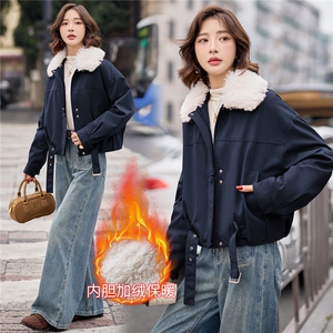 9117时尚加绒加厚派克服外套（毛领可脱卸）图片
