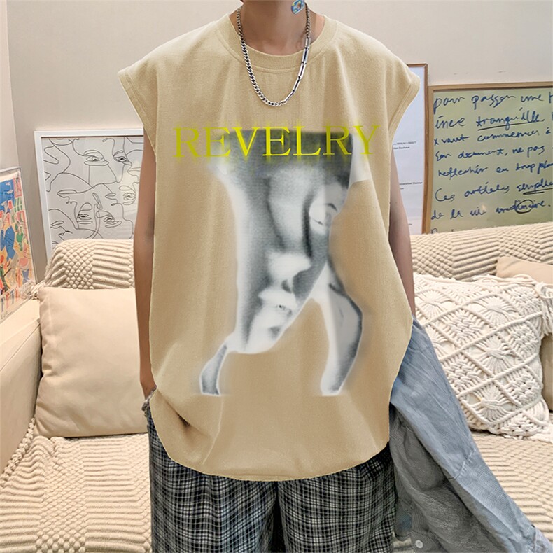 直播品质重磅纯棉220克美式印花宽松背心男女无袖t恤潮BX379P25,男装T恤,电商A486