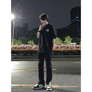 B221 美式ins高街暗黑拉链小脚弹力破洞牛仔裤 LK23060-P65 控88图片