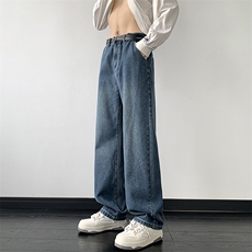 春秋季新款牛仔裤男宽松直筒潮牌港风潮流百搭长裤子星座205-1，男装牛仔裤，星座205-1