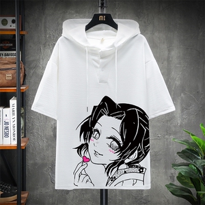 LD54153-P45 连帽短袖t恤男大码胖子带帽五分袖中袖 展架图片