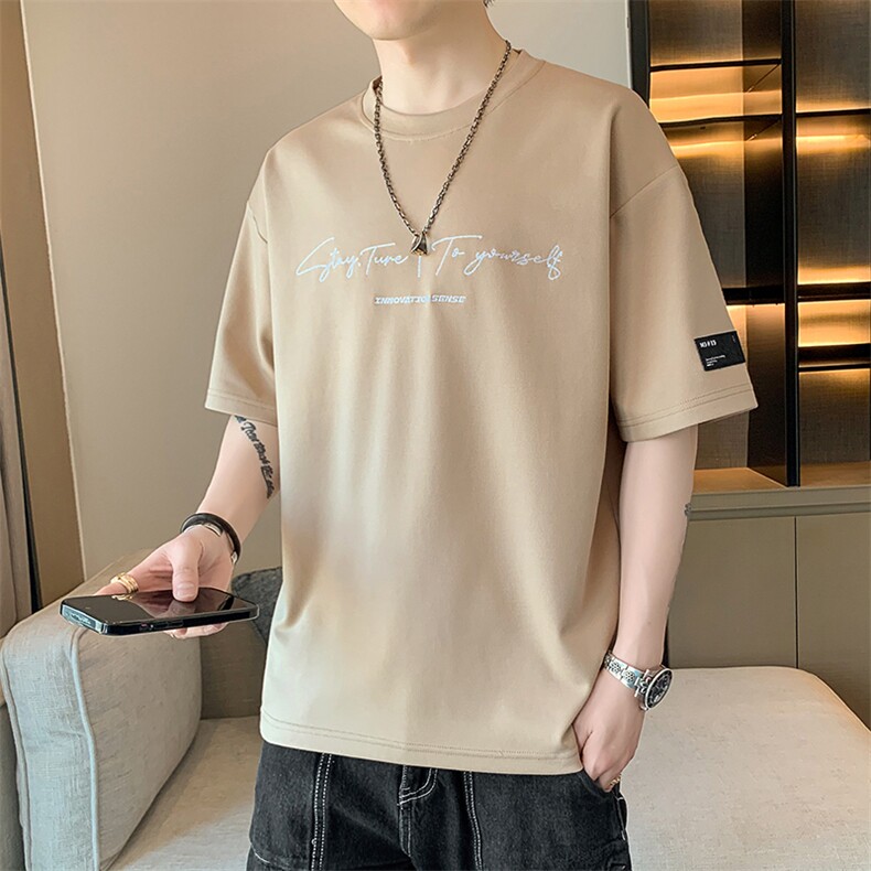 冰氧仿棉短袖店主风夏季休闲百搭字母印花男上衣TC3152-P22控48图片
