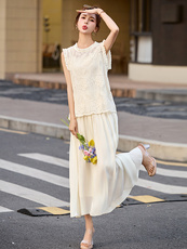 提花套装连衣裙女2025夏季新款高级感百搭显瘦减龄遮肚两件套裙子，商品下架区，韩然一族