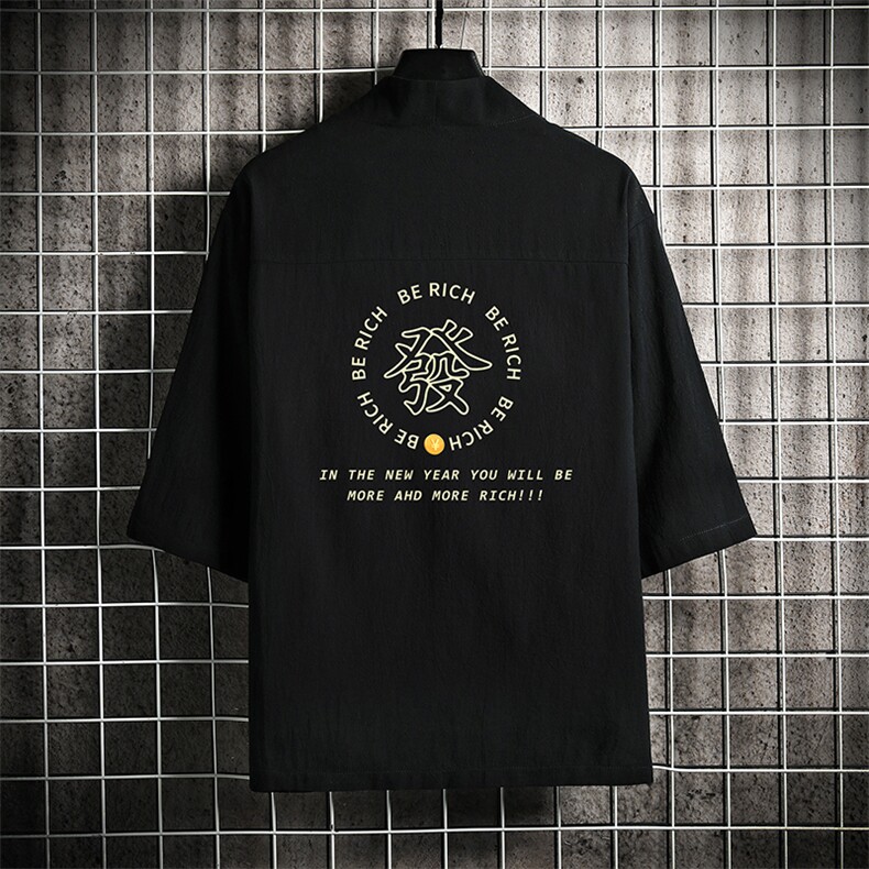 HF59163-P40风汉服男开衫外套七分袖道袍 网格挂拍图片