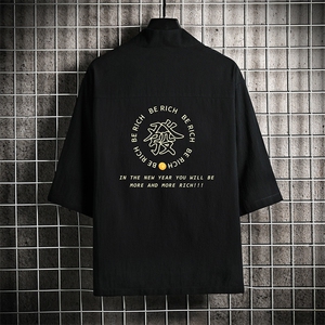 HF59163-P40风汉服男开衫外套七分袖道袍 网格挂拍图片