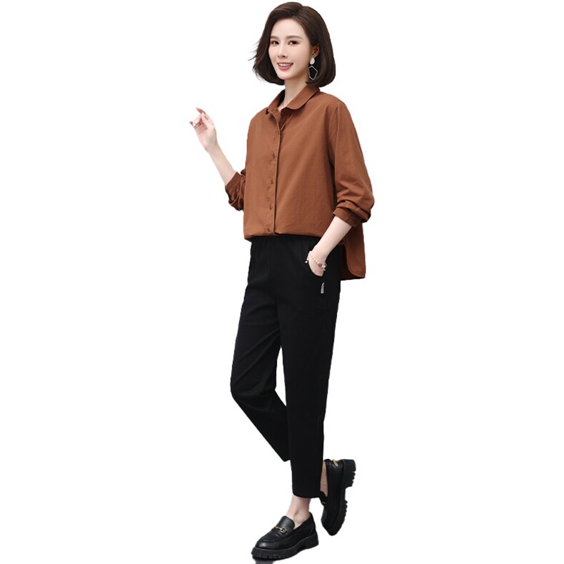 现货春秋新品时尚两件套棉麻宽松大码百搭通勤套装上衣裤子,女装套装/套裙,3200格调