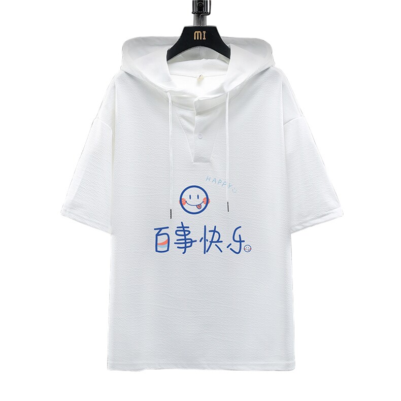 LD54183-P45连帽短袖t恤男大码胖子带帽五分袖中袖展架,男装T恤,电商A040A