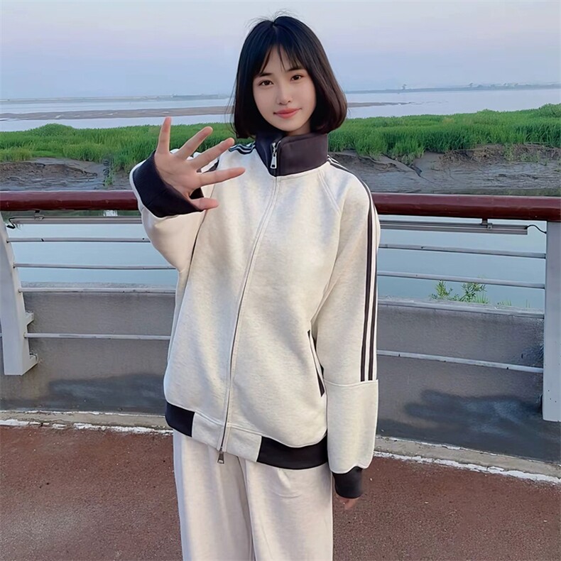 抖音得物高品质美式高街重磅结构设计拼接织带立领卫衣外套CM42,女装短外套,电商A486-1