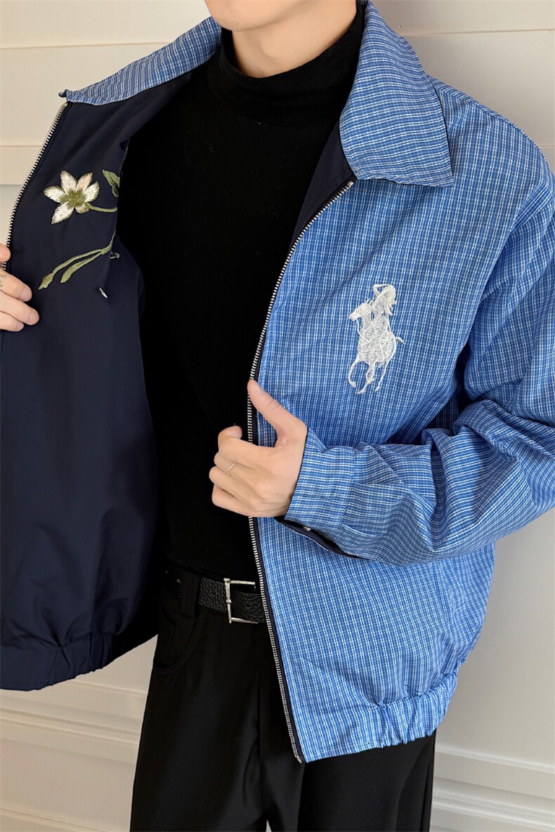 花卉刺绣格子双面穿夹克男装秋季宽松休闲外套XZ514-2-JK990-P98,男装夹克,星座514-2(原B239)