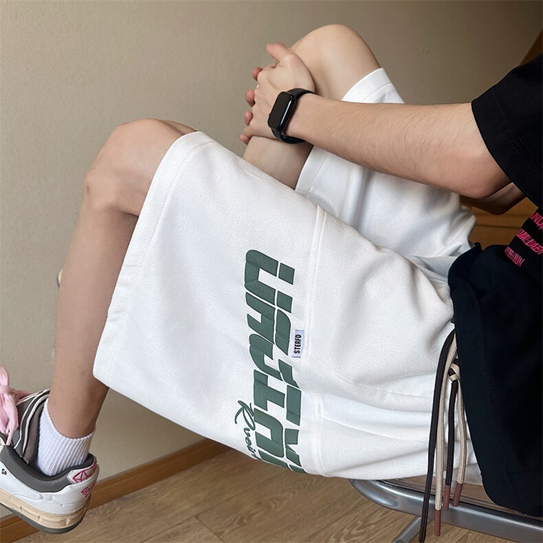 五分裤男士韩版潮流鹿皮绒发泡字母夏高街2024休闲短裤K5215-P33，男装牛仔裤，星座412-2