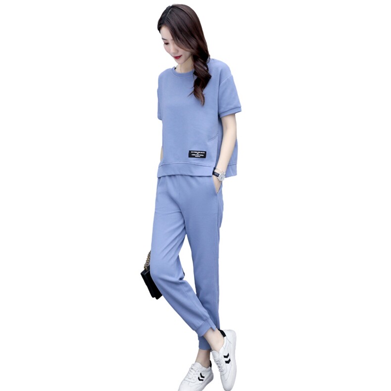 2025夏季新款简约气质减龄圆领时尚休闲舒适显瘦两件套,女装套装/套裙,凯瑟曼