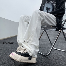 美式ins高街牛仔裤小众百搭微喇铆钉纽扣拼接牛仔裤K2301-P65控88，男装牛仔裤，电商A062
