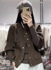 2021秋冬新款时尚单排扣刺绣马车韩版休闲宽松百分百羊毛双面，其它，L·H·X