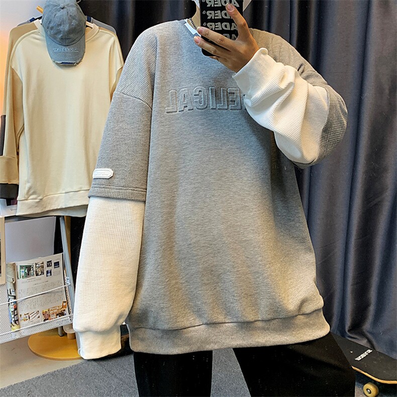 XZ613-2-E219-P65港风卫衣圆领内搭秋冬潮牌帅气学生假两件卫衣,男装卫衣,星座911-2(原星座613-2）