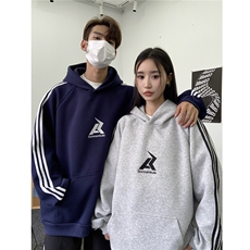 主推港风复古织带运动连帽刺绣情侣卫衣重磅外套男女G1065P58，女装短外套，电商A339