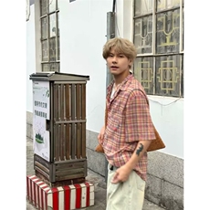 网络图现货复古格子短袖衬衫男女夏季宽松半袖上衣RC380-P55，男装T恤，星座1005-6