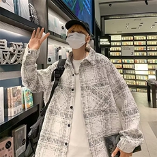 W1031-P45新款ins潮流小香风外套男设计感格子衬衫夹克原宿，男装衬衫，电商B323A