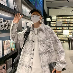 W1031-P45 新款ins潮流小香风外套男设计感格子衬衫夹克原宿图片
