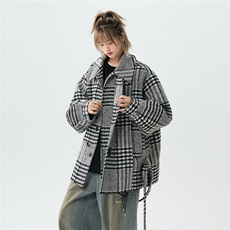 羊毛呢子加棉加厚棉衣宽松格子设计感翻领棉服A170-N62-P158，男装棉衣，电商A170