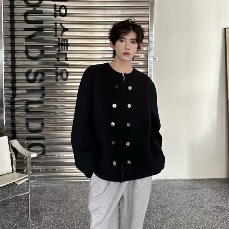 宽松针织开衫纽扣装饰纯色圆领毛衣外套男女网图-MY574-P53,男装针织衫/毛衣,星座1001-1
