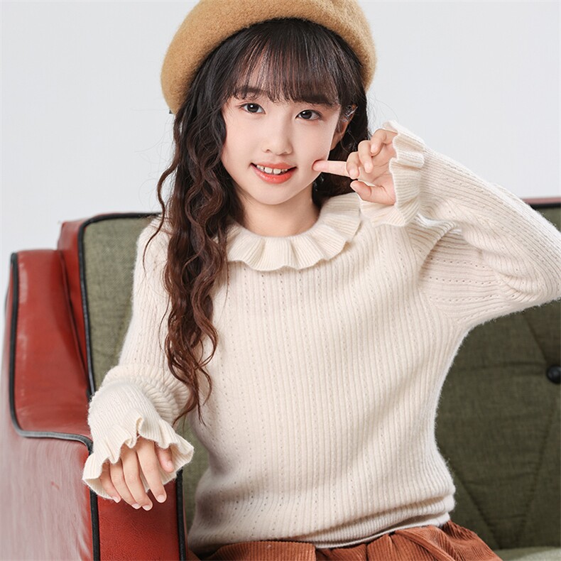时尚可爱女童羊绒衫高领花边设计柔软舒适保暖必备,童装儿童羊绒衫,轩曦羊绒