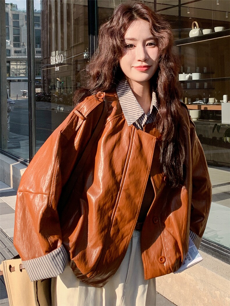 【新款现货】数据好pu皮拼格子衬衫外套-103-F0106-P170控278,女装短外套,浙宝103（原192）