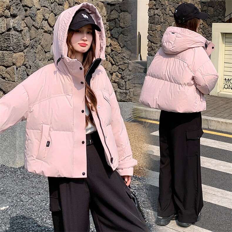 现货可推2025冬装新款气质白鸭绒加厚保暖防风连帽羽绒服女图片