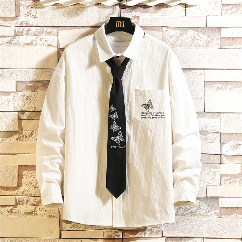LC42108-P45加绒款P55痞帅领带长袖衬衫男士大码dk制服男jk砖墙,男装衬衫,电商A040A