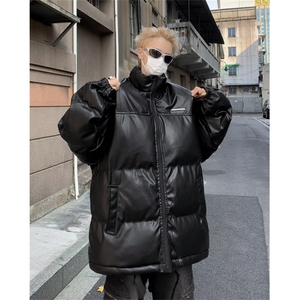 F88-P85 2024冬季美式复古设计感PU皮棉衣男加厚立领棉服外套图片