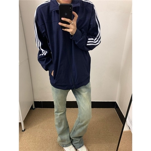 藏青色运动条纹外套男款秋季三条杠短款立领棒球服户外机能风夹克图片