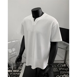 假模特批250克男装夏季新款大码宽松短袖T恤夏装V领打底衫S399P20图片