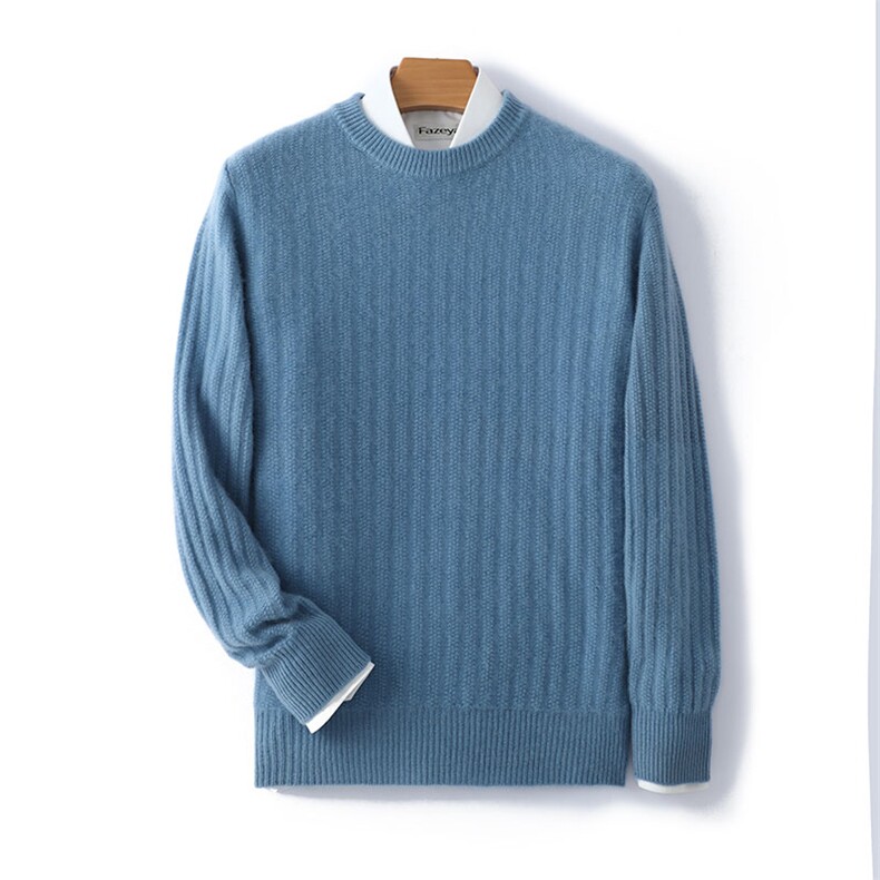2024年秋季圆领纯色长袖羊毛衫时尚都市，男装羊毛衫，德晨羊绒
