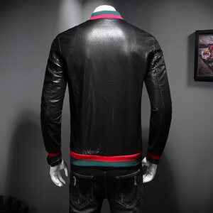 728 春秋季新款潮流棒球领小蜜蜂皮衣外套M-4XL P210图片