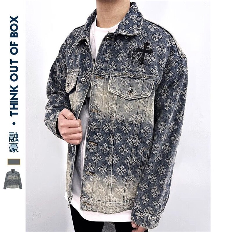 美式高质量重工提花十字架烫钻牛仔外套复古百搭上衣男JK1173-P88,男装夹克,星座1103-3