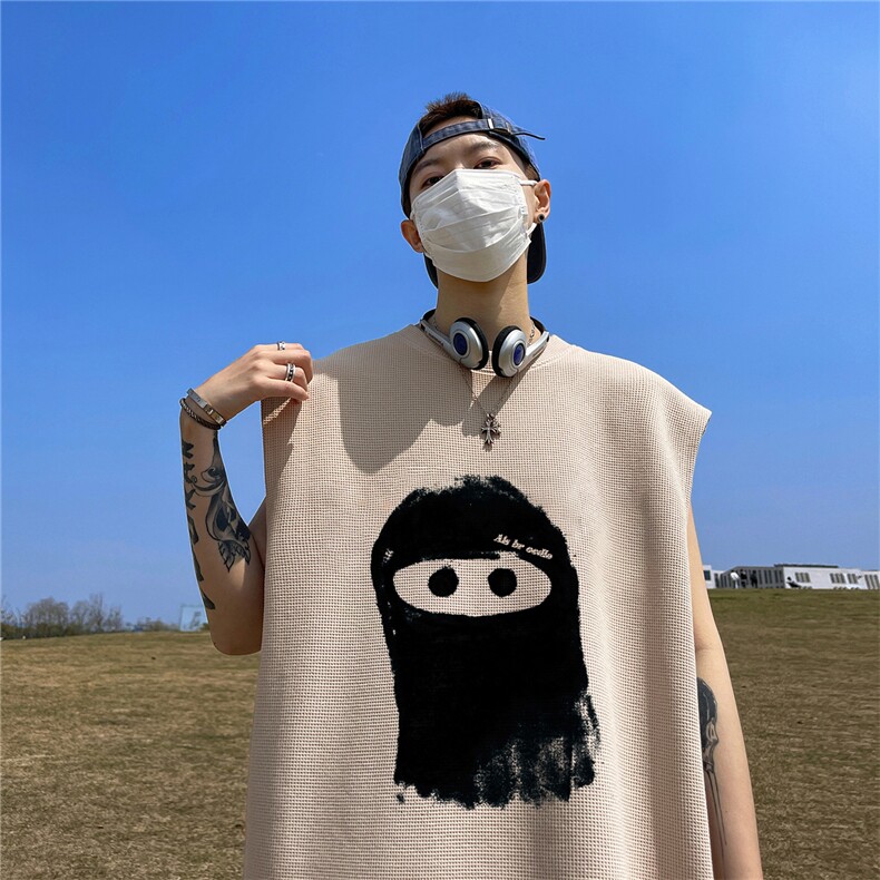 华夫格背心直播高品质重磅220克鬼头印花HB792-P25控38,男装背心/马甲,星座508（原C305）