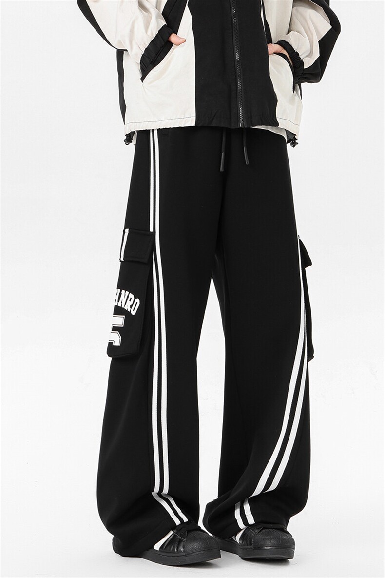 8XL-M美式条纹工装裤休闲裤男宽松直通阔腿加绒裤子K9123P78控98,男装休闲裤,电商D206-1