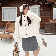 小清新皮毛一体羊羔毛短外套1C045H8709P185K298，女装棉衣/棉服，红龙果