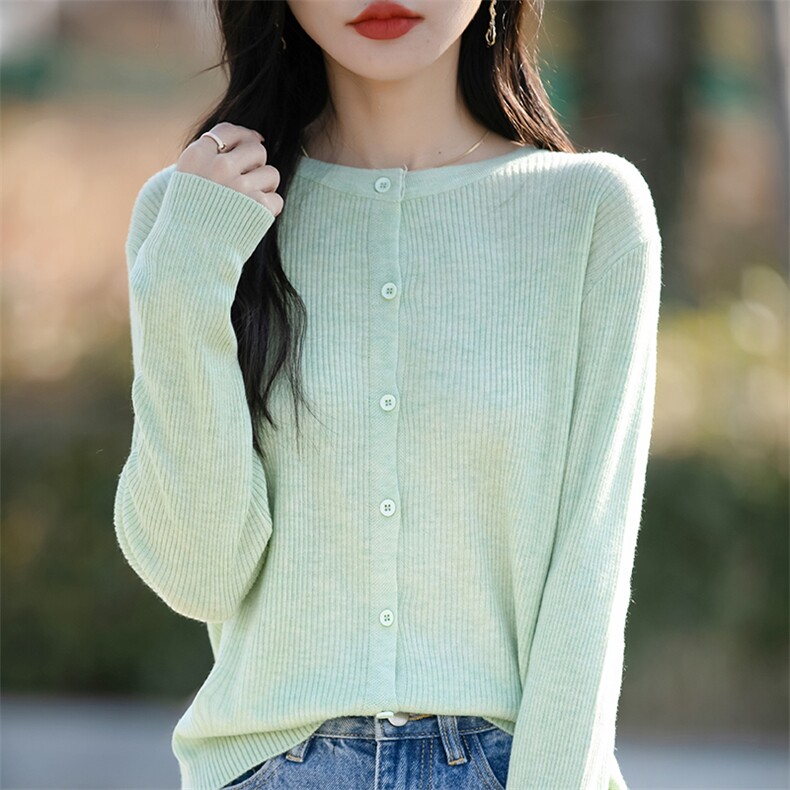 甜美风显瘦圆领针织开衫女2025春季新款减龄薄款小个子短外套上衣,针织衫/毛衣,佳绒包芯纱店