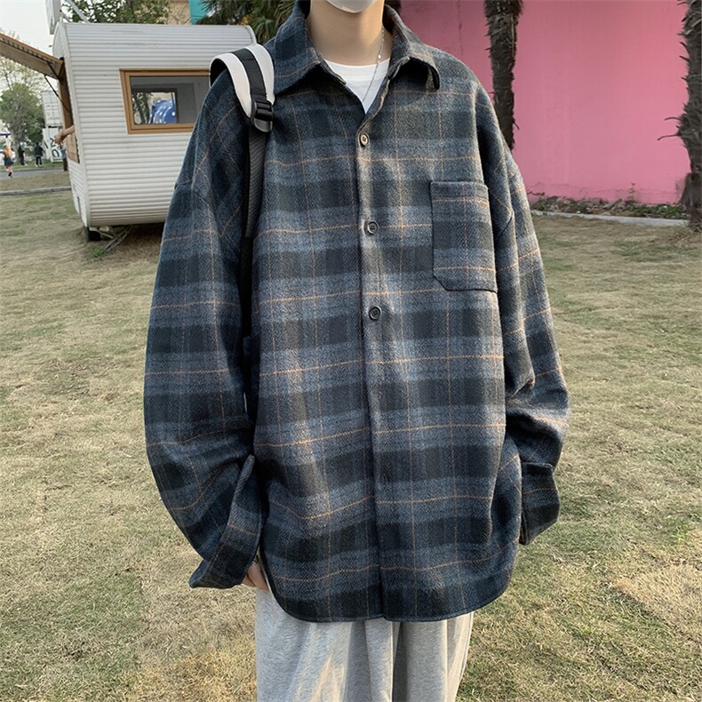 嘻哈格子衬衫男长袖韩版宽松潮流bf原宿风秋季外套CS01161-P63,男装衬衫,星座308B-1