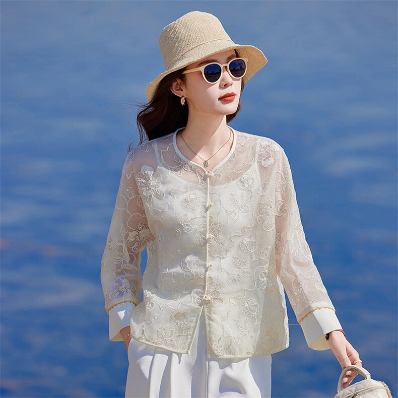 甜美小香风刺绣欧根纱薄外套女2025春夏新款气质百搭防晒开衫上衣,女装短外套,靓衣阁