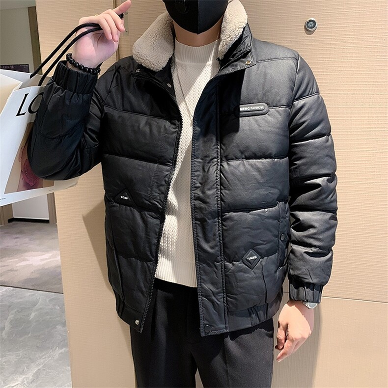 冬季新款皮棉衣男加厚可拆羊羔毛领立领修身痞帅棉袄PM02-P148,男装棉衣,电商D323（原B261）
