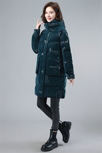 亮面棉袄外套印花棉服女中长款2021年冬装新款中年妈妈装加厚棉衣图片