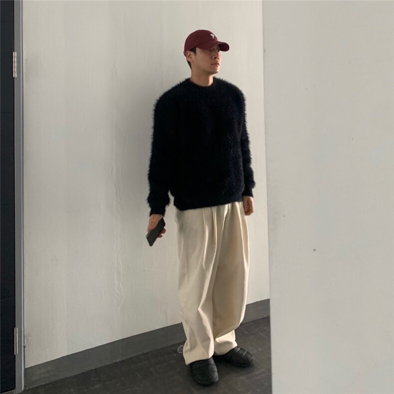 纯色圆领套头毛衣男秋冬新款高级感宽松慵懒风针织衫上衣网图,男装针织衫/毛衣,星座302B-2