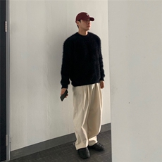 纯色圆领套头毛衣男秋冬新款高级感宽松慵懒风针织衫上衣网图，男装针织衫/毛衣，星座302B-2