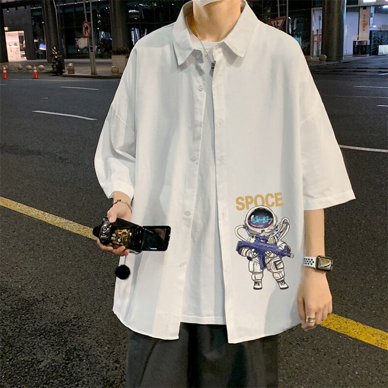 ！夏款港风冰丝衬衣男黑寸衫男白短袖衬衫男DXC285-P30图片