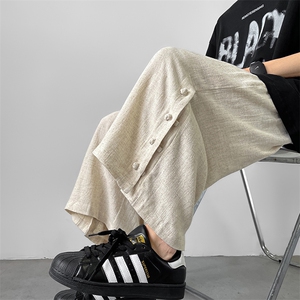 8XL-M新中式亚麻裤男七分裤阔腿裤垂感休闲短裤风棉麻K966P45图片