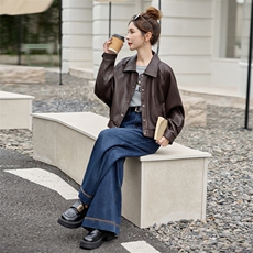 海宁皮衣外套女短款2025秋季新款宽松显瘦设计感小众pu皮夹克上衣，女装皮衣，江南女神